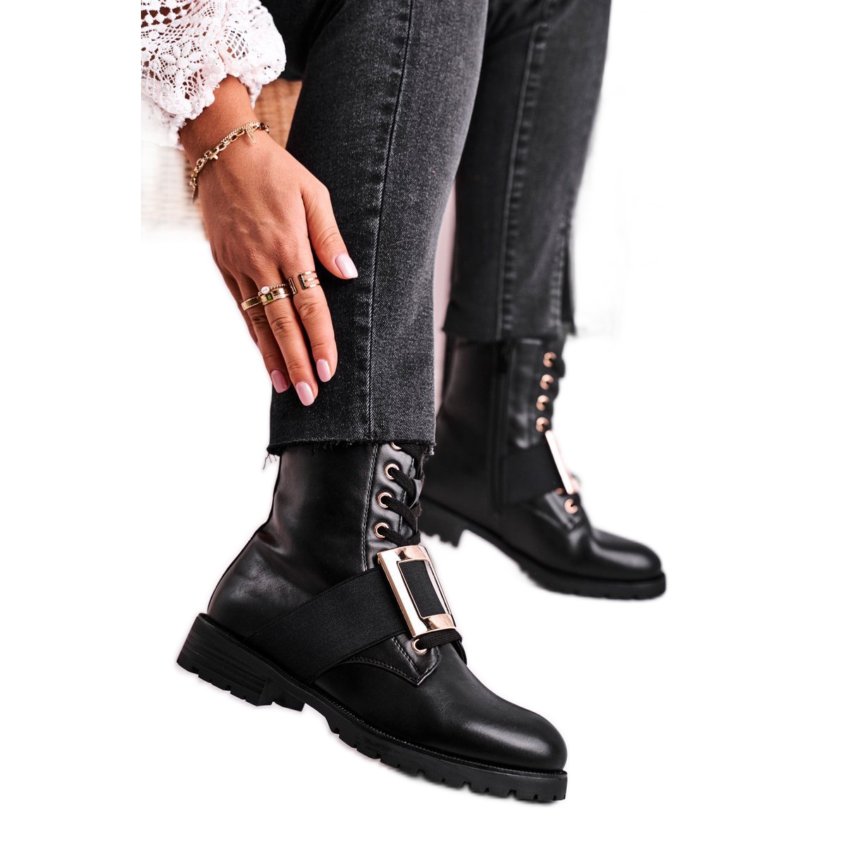 Happy Su Black Women s Boots With A Gold Buckle