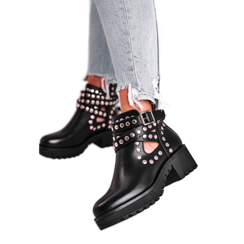 Women's Boots With Rivets Grunge Black Heavenly
