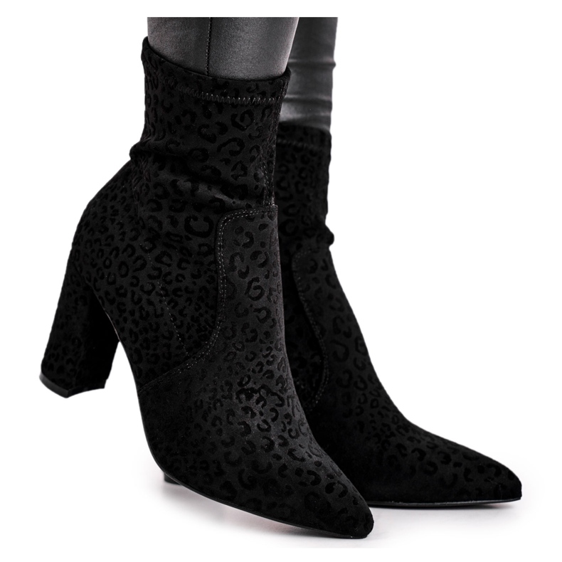 S.Barski Women's Boots On Heel Centki Black Panther