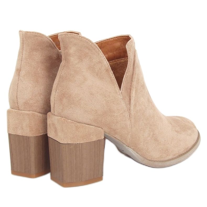 Boots with a cut on high heels beige A5703 Khaki