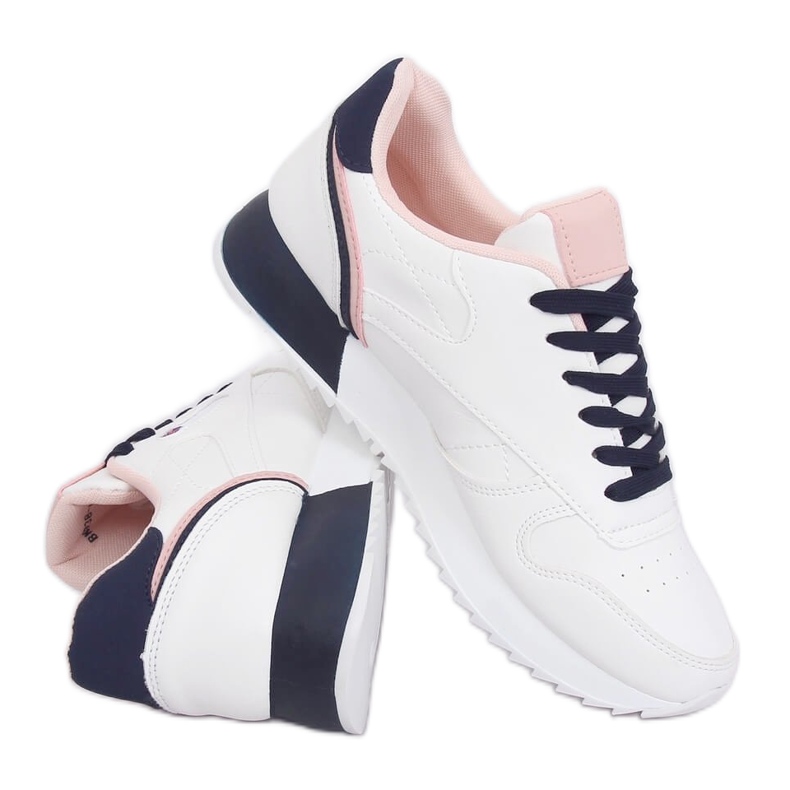White women's sports shoes BK938 WHITE / BLUE navy blue