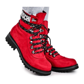 EVE Women's Boots On Flat Heel With A Zipper Red Popsi