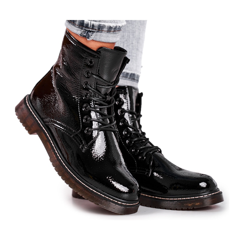 EVE Women's Boots Lacquered Trappers Boots Black Marita EVE Women's Boots Lacquered Trappers Boots Black Marita