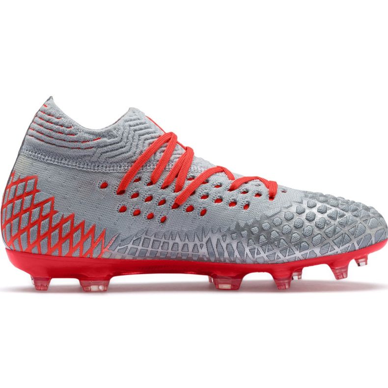 Football boots Puma Future 4.1 Netfit Fg Ag Jr silver-red 105692 01 grey