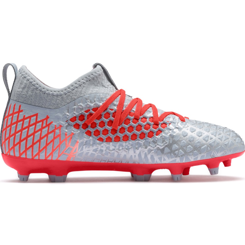 Football shoes Puma Future 4.3 Netfit Fg Ag Junior silver-red 105693 01 multicolored grey