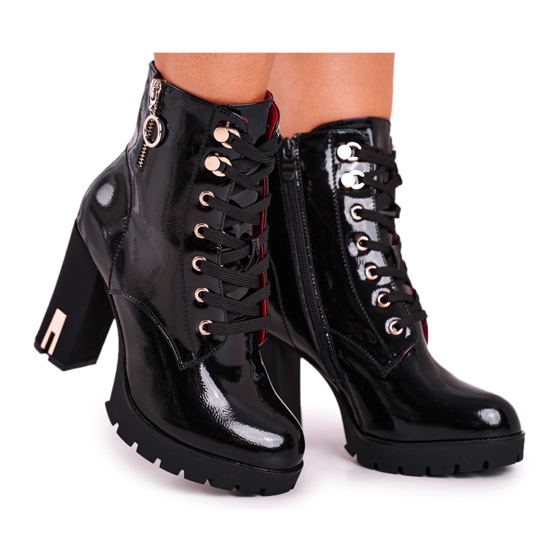 FE1 Women's Boots On High Heel Lacquered Black Kahina
