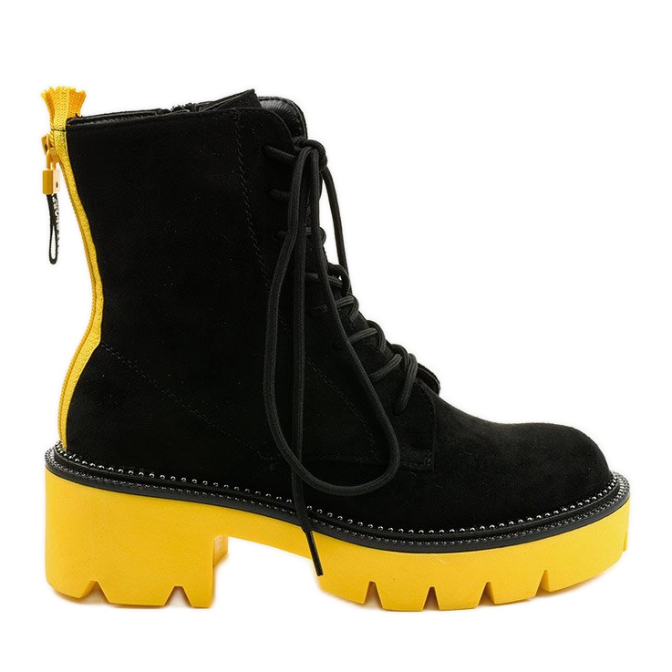 Black suede Centrifugal lace-up ankle boots yellow