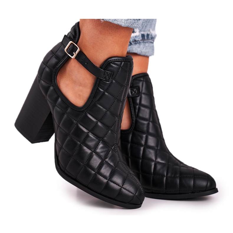 FB1 Women's Boots On A Heel Quilted With Cut-outs Black Dreams