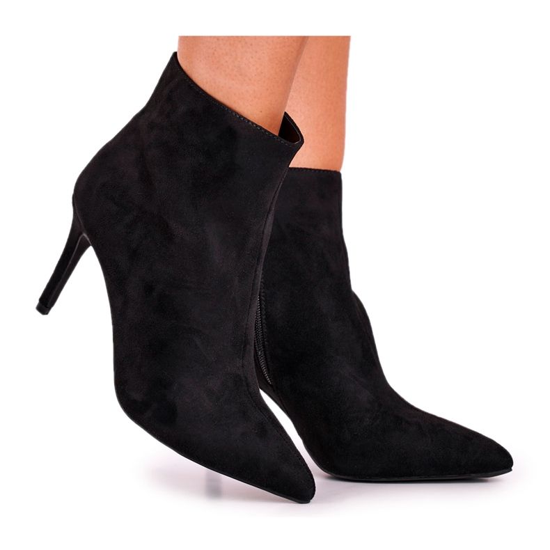 FB1 Women's Boots On A High Heel Suede Black Beneco