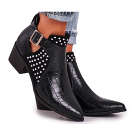 FB1 Women's Boots On High Heel Buckle Black Rontra
