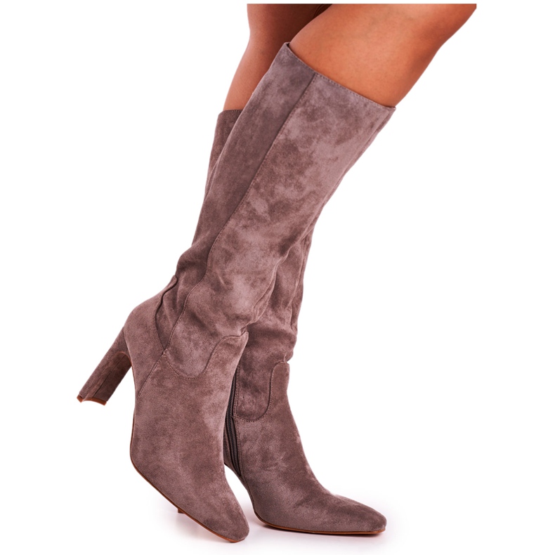 FRGIV Women's Boots On A Heel To The Knee Gray Truly Love brown