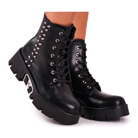 FG2 Women's Boots With Rivets On The Grunge Black Hard Rock Platform