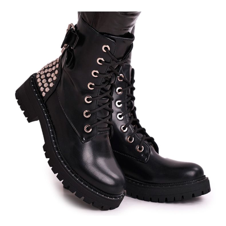 FRGIV Women's Boots With Rhinestones Black Feel Your Touch