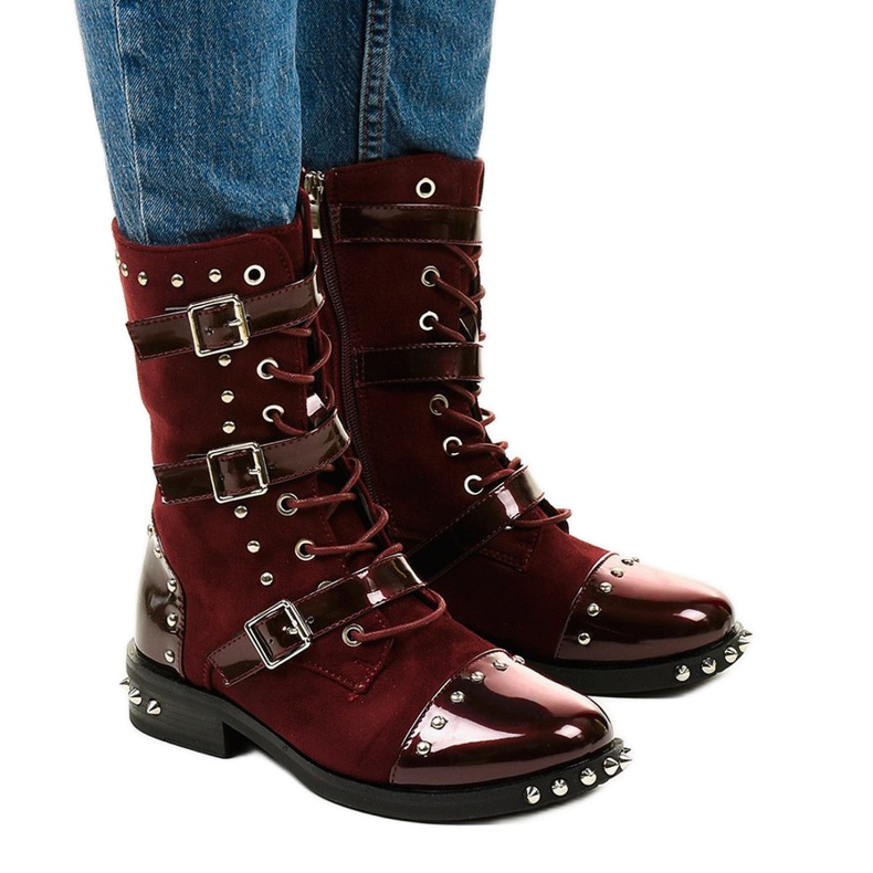 Maroon boots with Onreal studs red