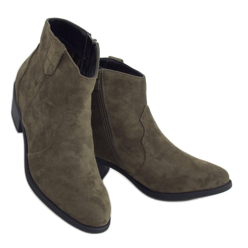 Green low heel boots green 99-63 Army Green