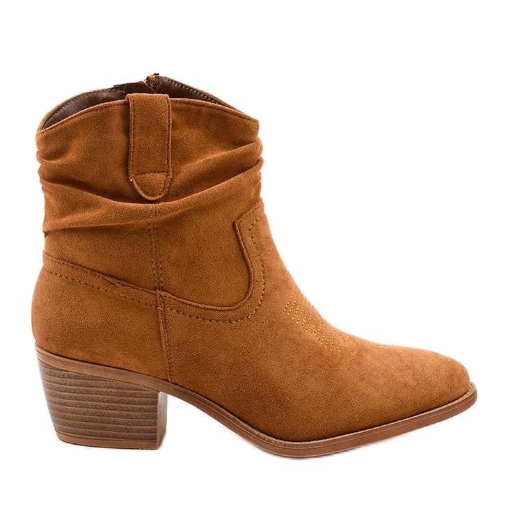 Brown suede cowboy boots with a Slatemark zipper