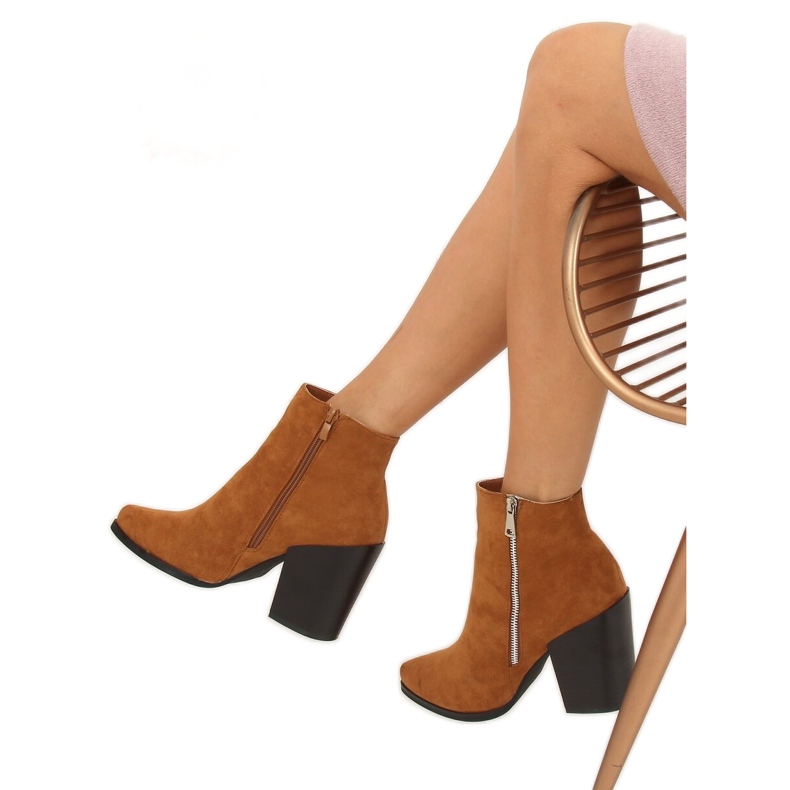 Camel TX-1873 Camel wide heel boots brown