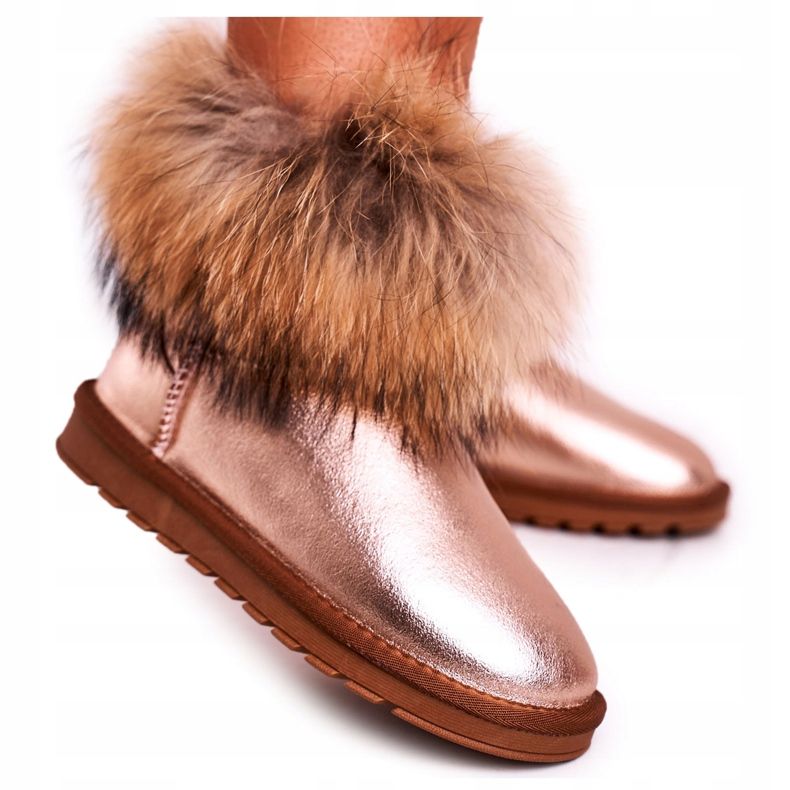 HAN Women's Leather Snow Boots With Fur Champagne Snow Fox pink