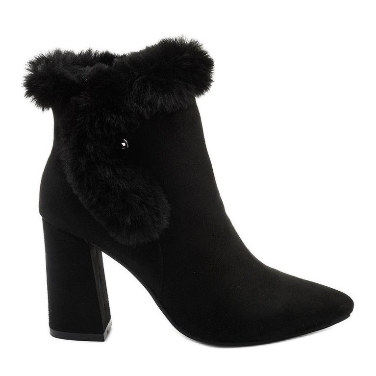 Black ankle boots on a post with a Helike zipper