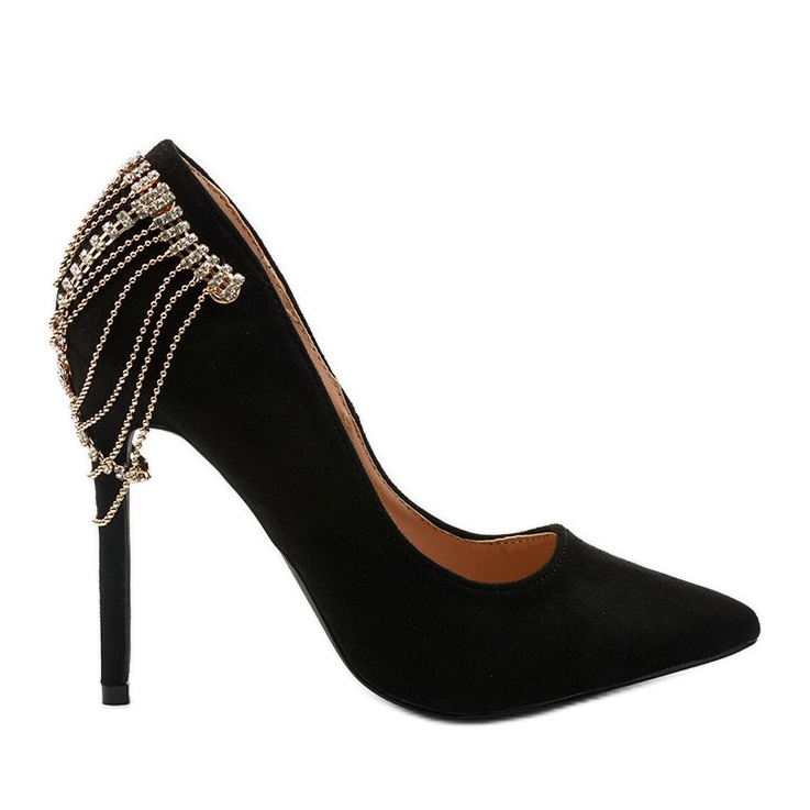 Black suede-like pumps on a Silvermore heel
