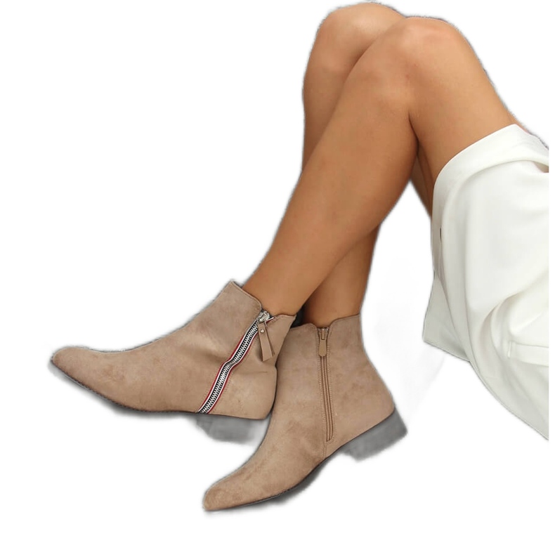 Women's beige ankle boots 168-287 LT.KHAKI
