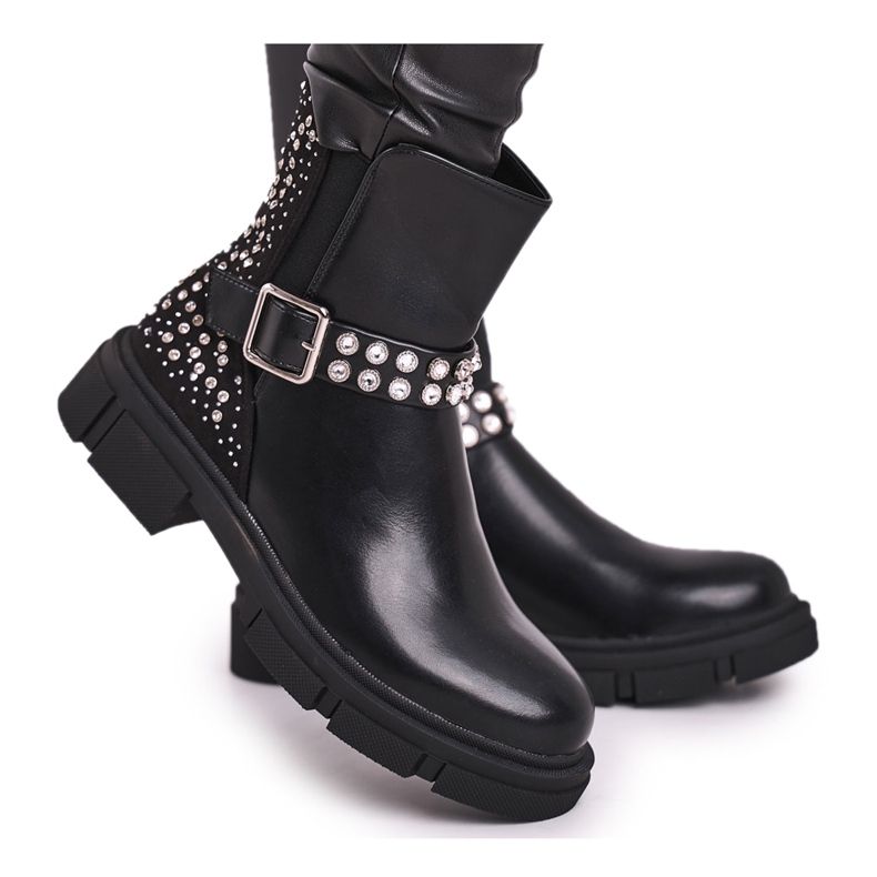 HAN Women's Boots With Cubic Zirconia Black Giuliana