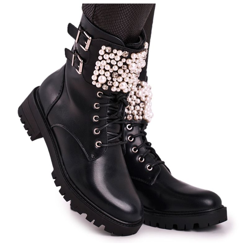 Marquiiz Women's Boots on Flat Heel Military Black Bemmer