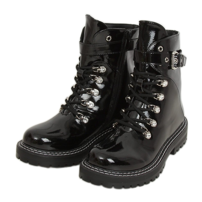 Black lacquered women's boots 8120-PA Black