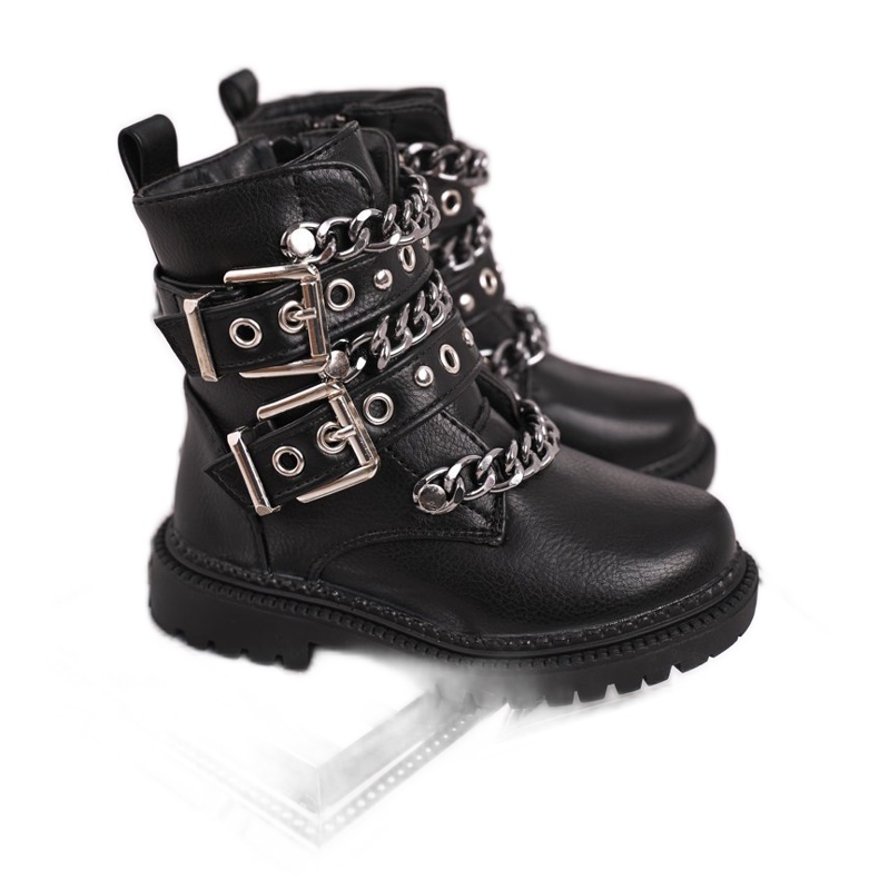 FRROCK Children's Warm Boots with Clasps Fur Black Fun Time