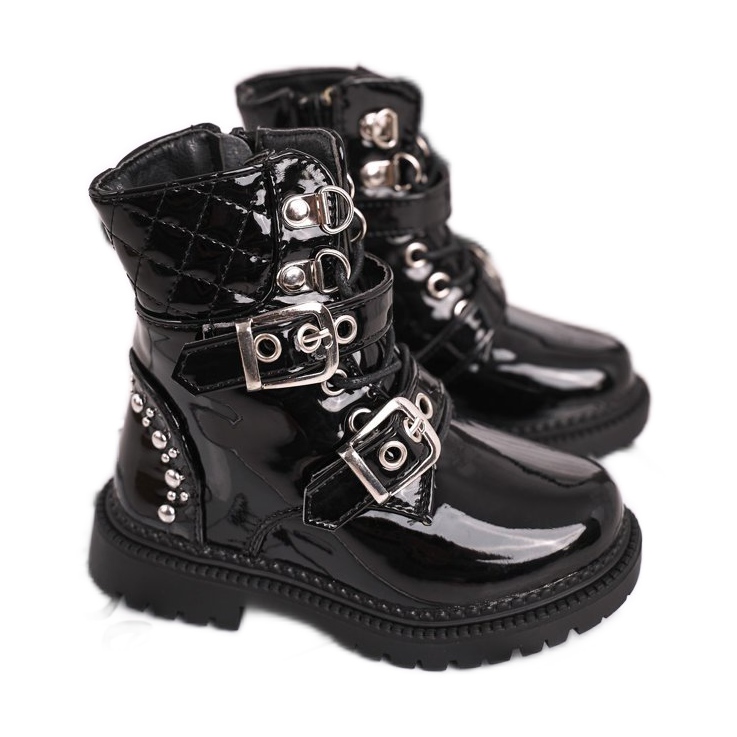 FRROCK Children's Boots Warmed With Fur, Lacquered Black Dolly