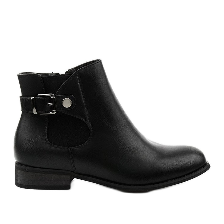 Black flat ankle boots with an elastic band and a zipper 20Y8035-1