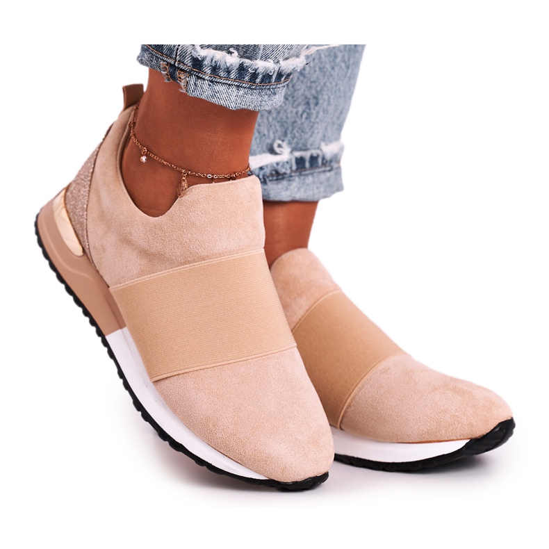FB2 Women's Sport Shoes Sneakers Slip-on Beige Say Something