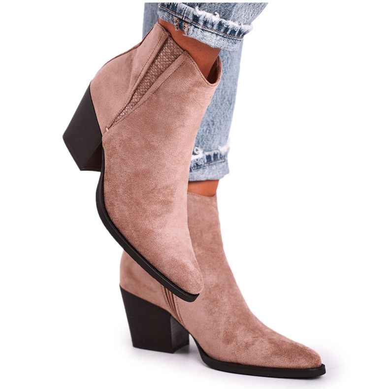 FB2 Women's Khaki Loud High Heel Boots beige pink