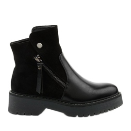 Black eco-leather and eco-suede boots with Merriwa zipper
