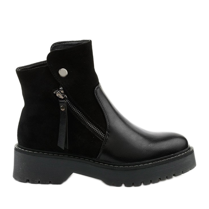 Black eco-leather and eco-suede boots with Merriwa zipper