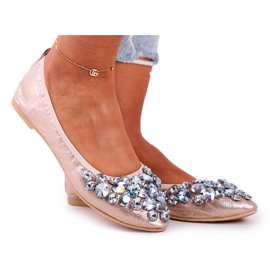 SEA Women's Ballerinas With Golden Crystal Stones