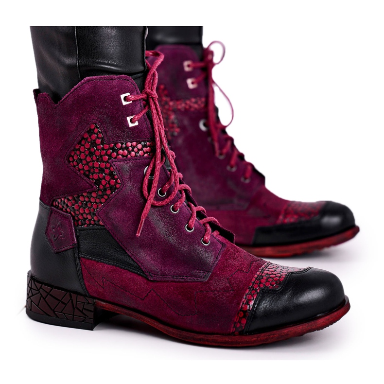 Women's Warm Leather Boots Maciejka Violet 04625-23 red multicolored