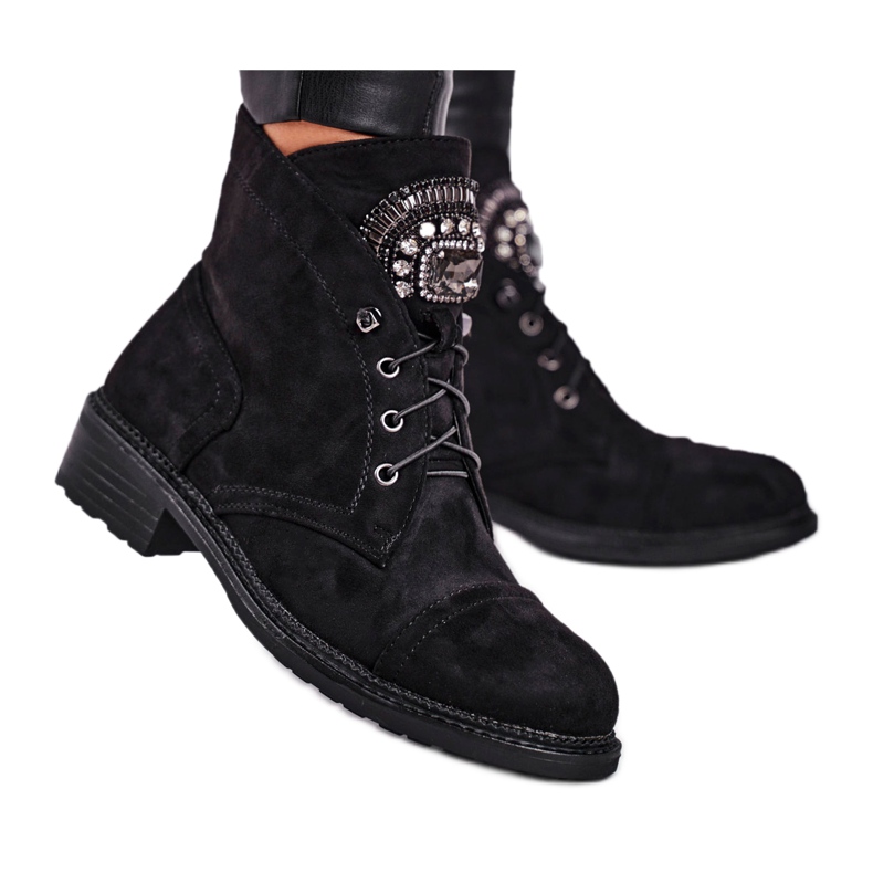 Women's Warm Boots Suede Crystals Black Hondus