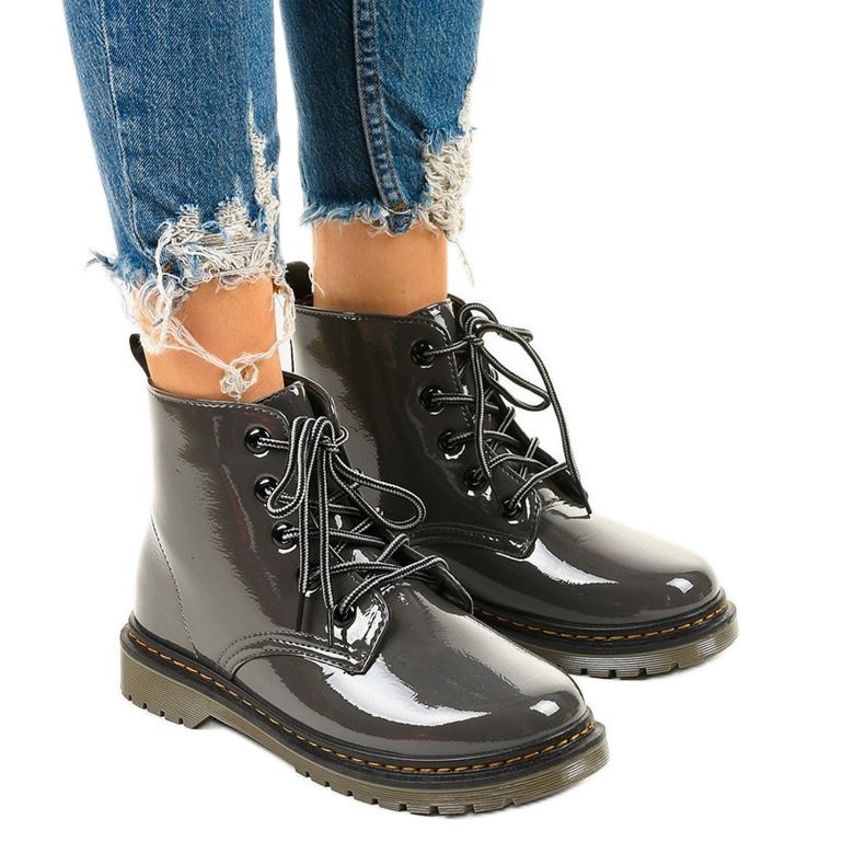 Gray patent leather boots TL143-7 grey