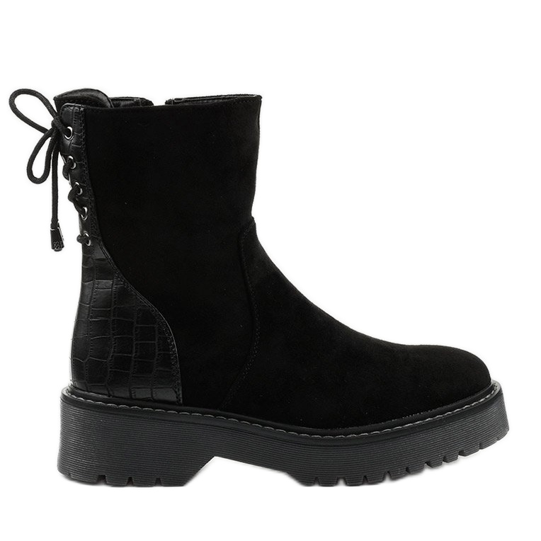 Black suede-like ankle boots with a zipper from Nemororia