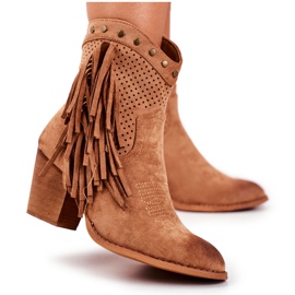Women's Boots On High Heel With Fringes Cowboy Boots Khaki Michelle brown