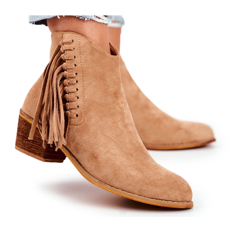 Women's Boots On High Heel With Fringed Cowboy Boots Khaki Mirage