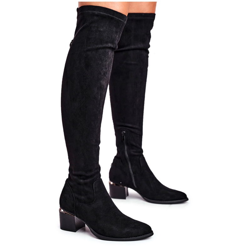 Women's knee high boots eco-suede black Can't Stop