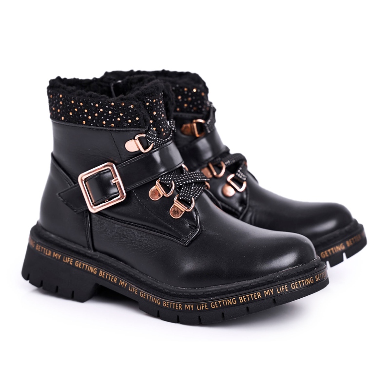 Black Rhythm children's youth boots with sheepskin