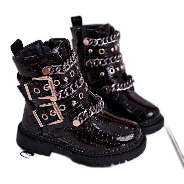 FRROCK Children's Warm Boots with Buckles Print Black Fun Time