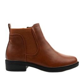 Camel flat boots with a zipper, Merriva leatherette brown