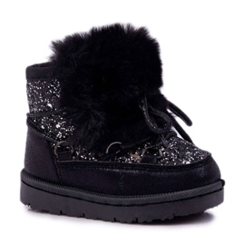 FRROCK Children's Snow Boots With Fur Black Minnie Mouse silver