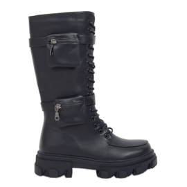 Black boots with pouches RB64P Black Black boots with pouches RB64P Black