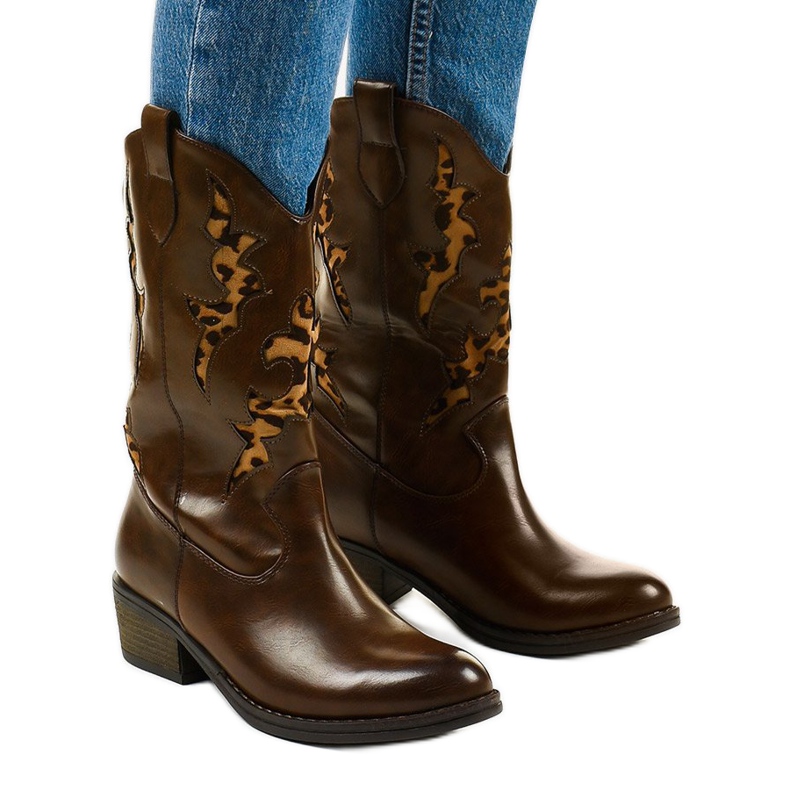 Brown Eshirixis warm cowboy boots beige