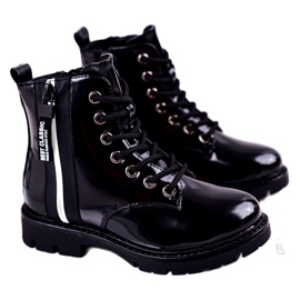 Vinceza Children's Boots Warmed with a Zipper Lacquered Black Falcon